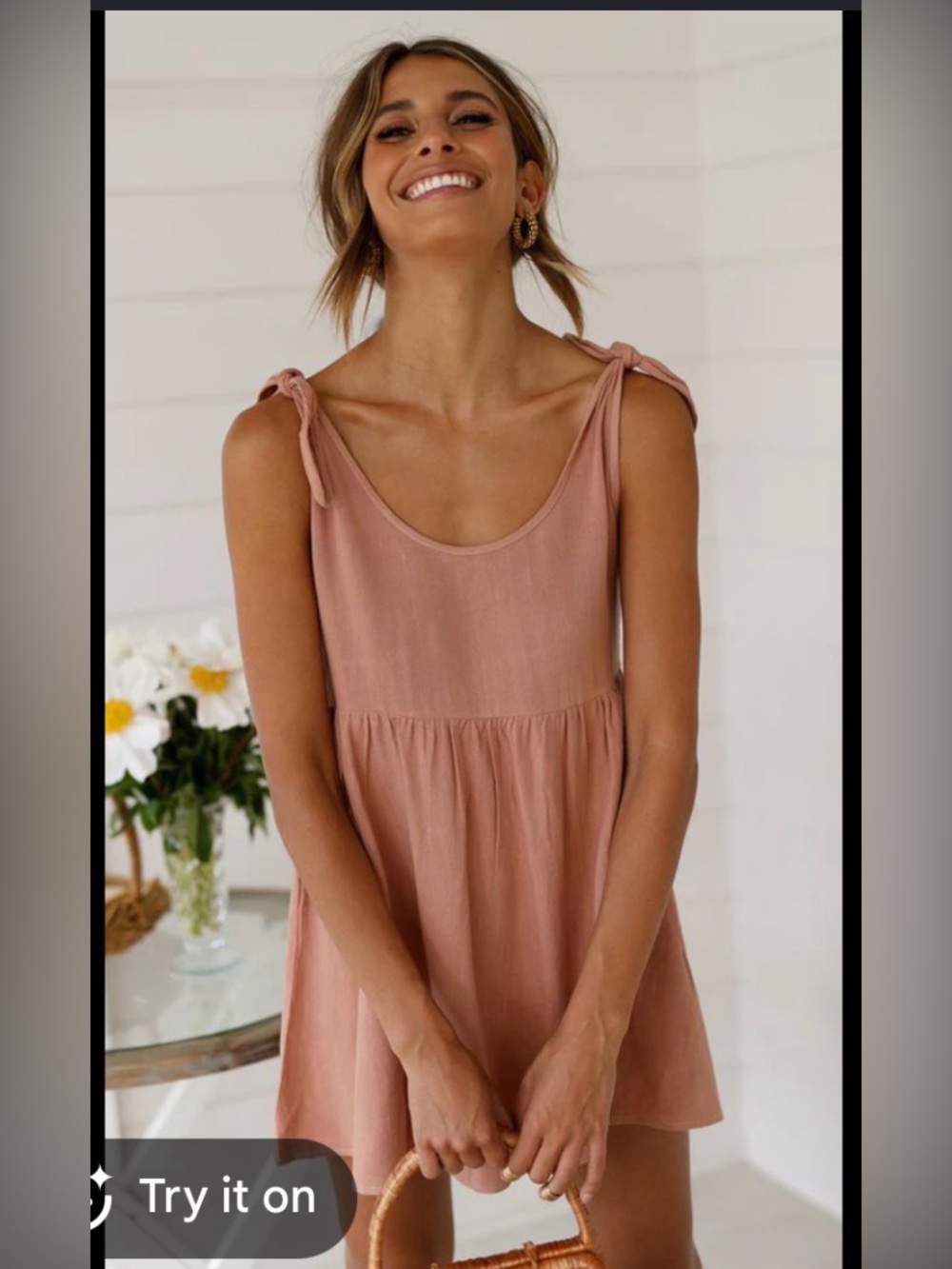 wild fable Rose Pink Tie-Strap Babydoll Mini Dress